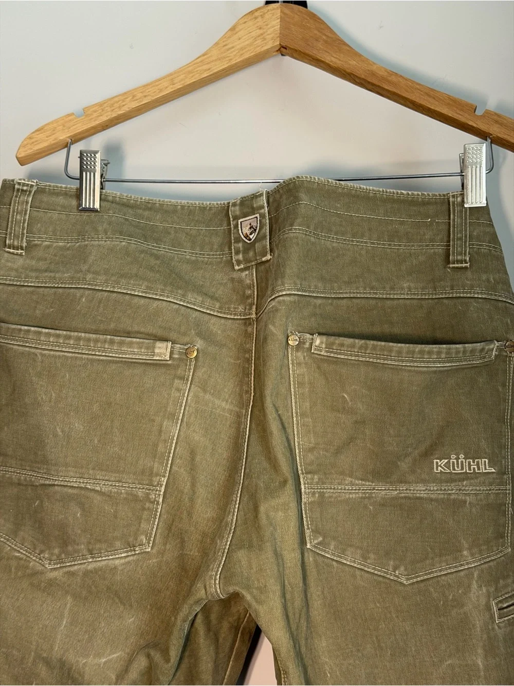 KÜHL RYDR Vintage Patina Pants Olive Green Canvas Workwear Hiking 36x32